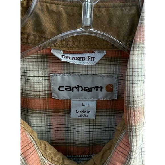 Carhartt Relaxed Fit Orange Plaid Short Sleeve Pearl Snap‎ Men's Size Large - Picture 3 of 8